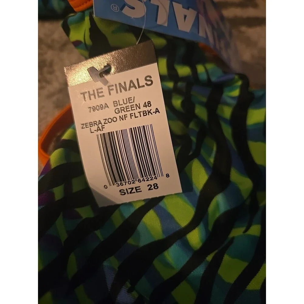 TYR The Finals Women Zebra Zoo Flutterback Swimsuit Green - Size 28 NEW - Picture 3 of 3